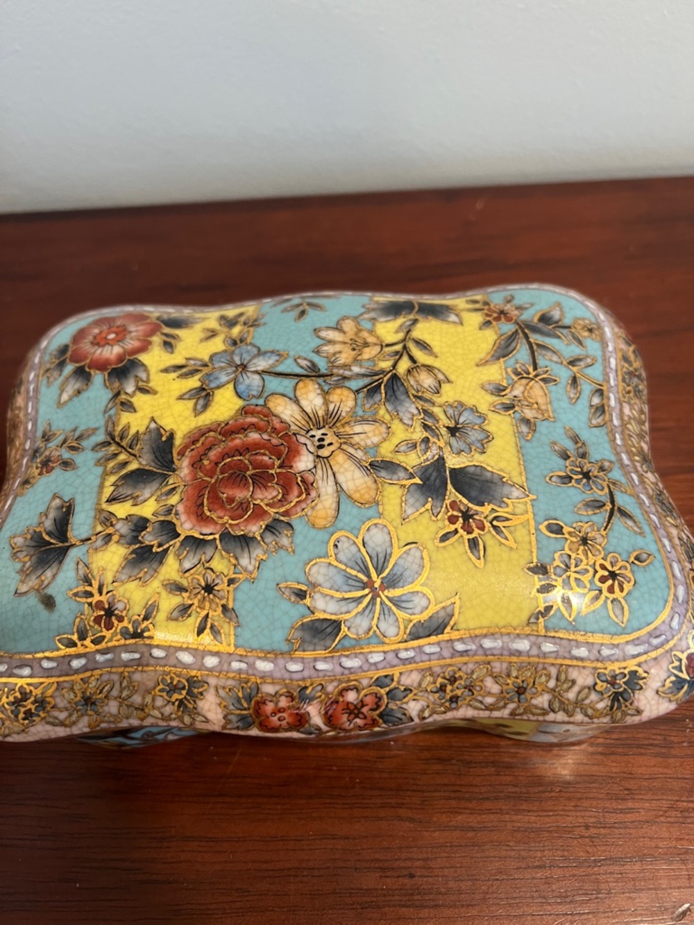 Antique Floral Porcelain Box with gold detailing